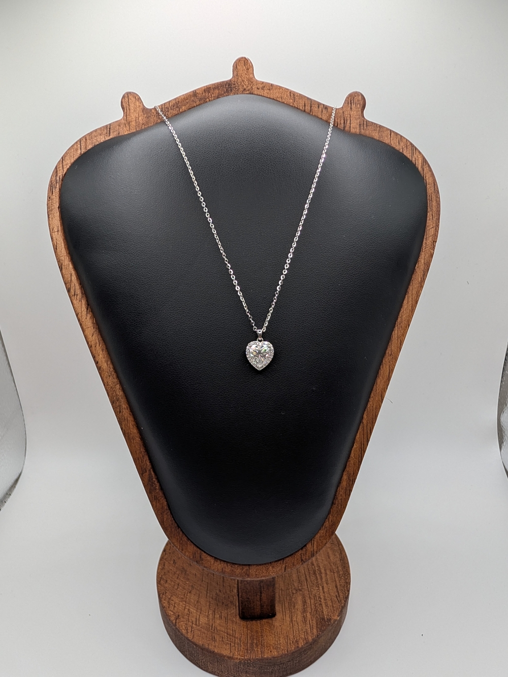 S925 Sterling Silver 1.3CT Moissanite Heart Halo Pendant Necklace 18-20" NWT